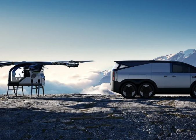 Xpeng's Land Aircraft Carrier is featuring a six-wheeled vehicle and a compact aircraft (source: Xpeng Aeroht).